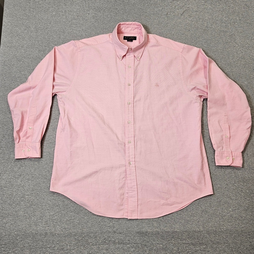 Brooks Brothers Mens Pink Supima Cotton Oxford Button Down Shirt Size L Logo